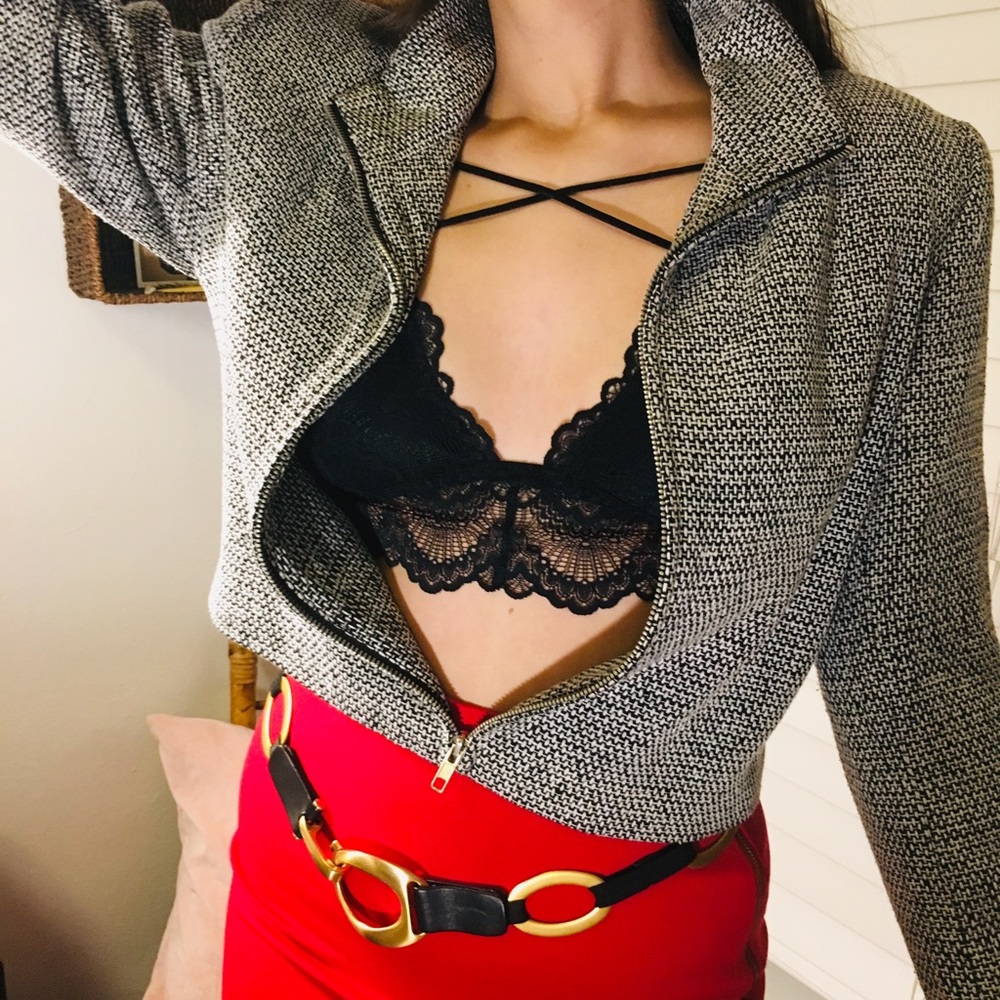 Vintage soft crop light jacket with shoulder pads